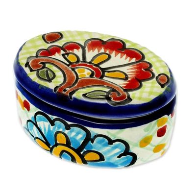 Alternate image for Cotton Swab Jar in Talavera-Style Ceramic Hidalgo Bouquet