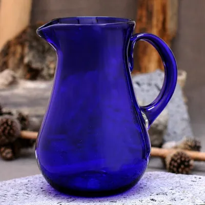 Alternate image for Blue Handcrafted Handblown Recycled Glass Pitcher Pure Cobalt
