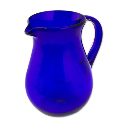 Alternate image for Blue Handcrafted Handblown Recycled Glass Pitcher Pure Cobalt
