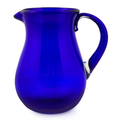 Alternate image for Blue Handcrafted Handblown Recycled Glass Pitcher Pure Cobalt