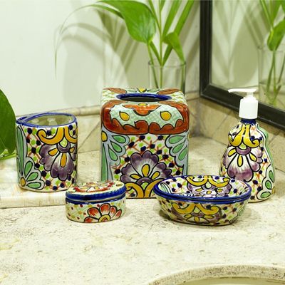 Alternate image for Cotton Swab Jar in Talavera-Style Ceramic Hidalgo Bouquet