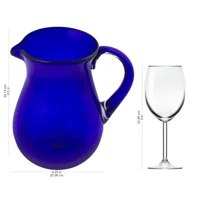 Alternate image for Blue Handcrafted Handblown Recycled Glass Pitcher Pure Cobalt