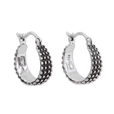 Alternate image for Combination Finish Sterling Silver Hoop Earrings from Mexico Ebbing Light
