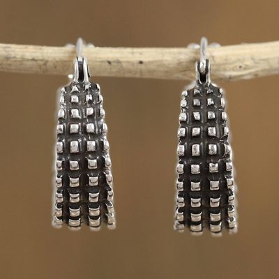 Alternate image for Combination Finish Sterling Silver Hoop Earrings from Mexico Ebbing Light