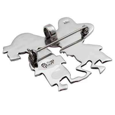 Alternate image for Day of the Dead Sterling Silver Brooch Pendant Skeletal Hat Dance