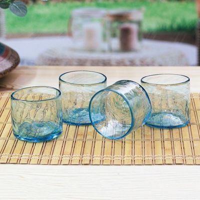 Alternate image for 4 Hand Blown Eco-Friendly Blue Recycled Glass Juice Glasses Garden Relaxation in Blue