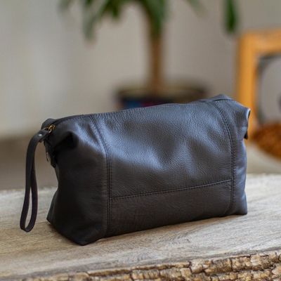 Alternate image for Unisex Black Leather Toiletry Case Open Road in Black