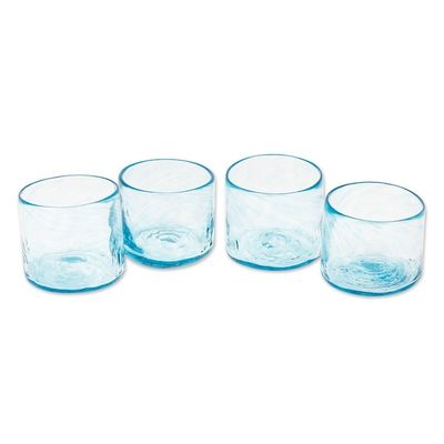 Alternate image for 4 Hand Blown Eco-Friendly Blue Recycled Glass Juice Glasses Garden Relaxation in Blue