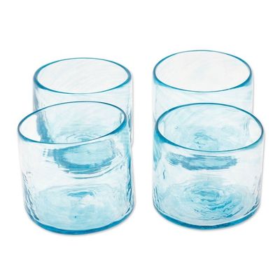 Alternate image for 4 Hand Blown Eco-Friendly Blue Recycled Glass Juice Glasses Garden Relaxation in Blue