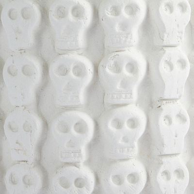Alternate image for White Skull Pattern Ceramic Flower Pot from Mexico Rows of White Skulls