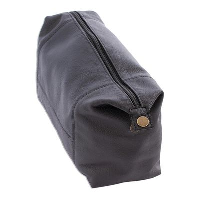 Alternate image for Unisex Black Leather Toiletry Case Open Road in Black