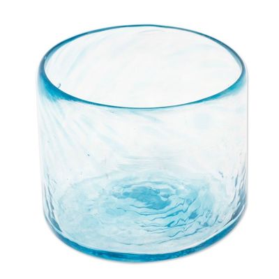 Alternate image for 4 Hand Blown Eco-Friendly Blue Recycled Glass Juice Glasses Garden Relaxation in Blue