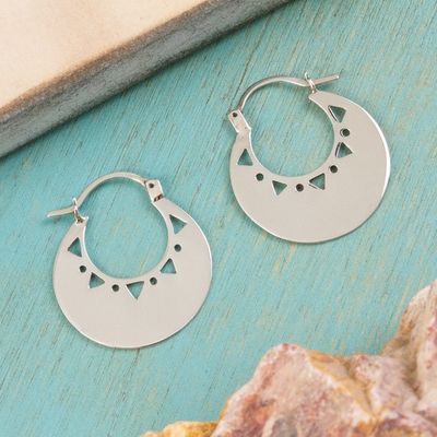Alternate image for High-Polish Sterling Silver Hoop Earrings from Mexico Triangle Glow