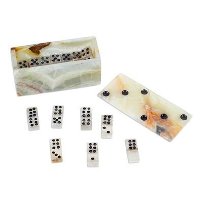 Alternate image for Handcrafted Onyx and Marble Domino Set from Mexico Precious Strategy
