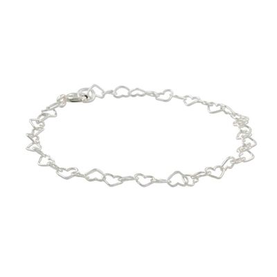 Alternate image for Heart Motif Sterling Silver Link Bracelet from Thailand Lots of Love