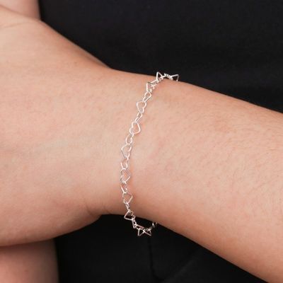 Alternate image for Heart Motif Sterling Silver Link Bracelet from Thailand Lots of Love