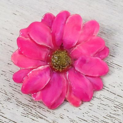 Alternate image for Natural Aster Flower Brooch in Fuchsia from Thailand Let It Bloom in Fuchsia