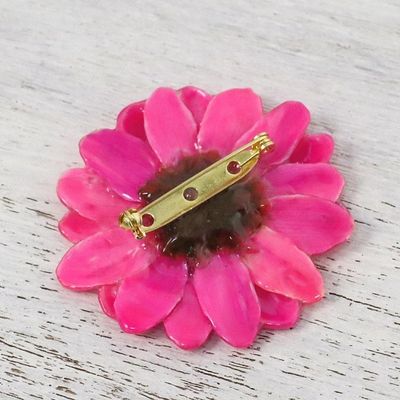 Alternate image for Natural Aster Flower Brooch in Fuchsia from Thailand Let It Bloom in Fuchsia