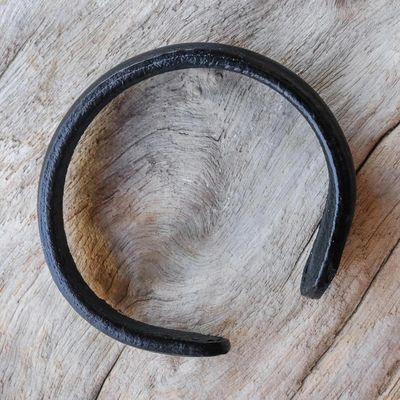Alternate image for Handcrafted Black Leather Mens Cuff Bracelet from Thailand Basic Black
