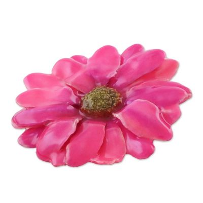 Alternate image for Natural Aster Flower Brooch in Fuchsia from Thailand Let It Bloom in Fuchsia