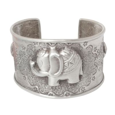 Alternate image for Handmade Sterling Silver Cuff Bracelet Hill Tribe Elephants