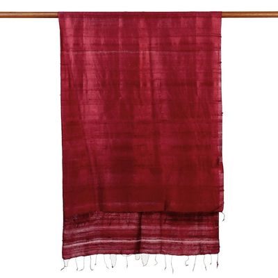 Alternate image for Hand Woven Fringed Silk Scarf in Crimson from Thailand Shimmering Crimson
