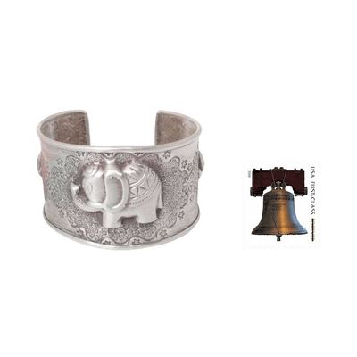 Alternate image for Handmade Sterling Silver Cuff Bracelet Hill Tribe Elephants