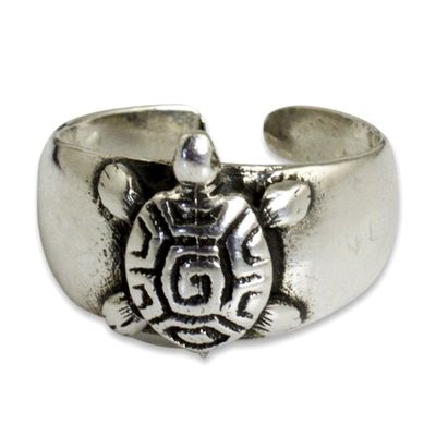 Alternate image for Hand Crafted Sterling Silver Turtle Toe Ring Walk Slowly