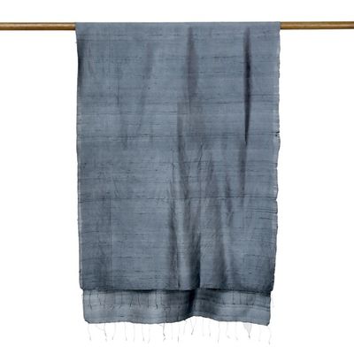 Alternate image for Hand Woven Fringed Silk Scarf in Iron Grey from Thailand Otherworldly in Iron Grey
