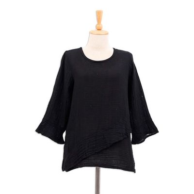 Alternate image for Black Cotton Gauze Blouse from Thailand Black Ruffles