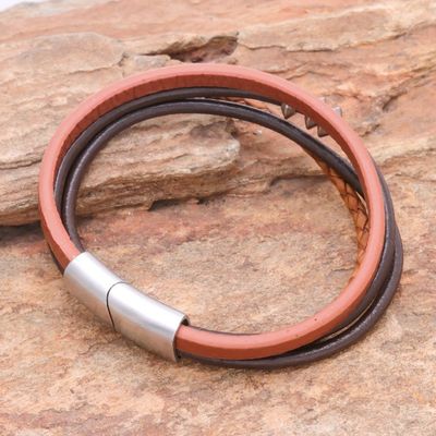 Alternate image for Leather Cord Bracelet in Brown from Thailand Free Spirited in Brown