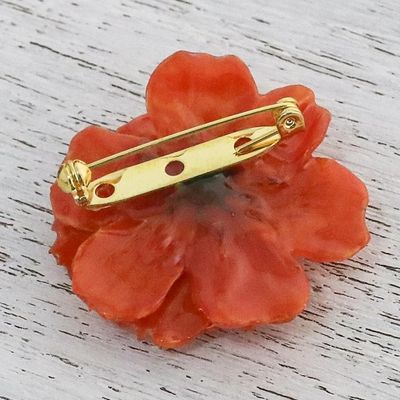 Alternate image for Natural Cosmos Flower Brooch in Pumpkin from Thailand Blooming Cosmos in Pumpkin