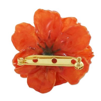 Alternate image for Natural Cosmos Flower Brooch in Pumpkin from Thailand Blooming Cosmos in Pumpkin