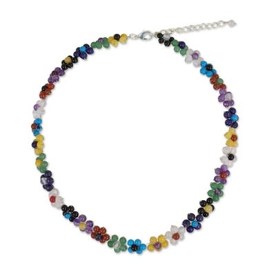 Alternate image for Colorful Multi Gemstone Flower Necklace from Thailand Rainbow Blooms