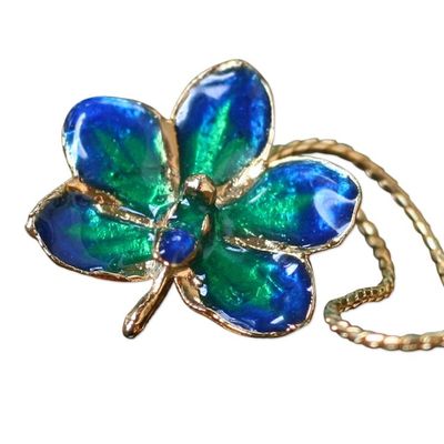 Alternate image for Fair Trade Gold Plated Natural Orchid Pendant Necklace Aqua Perfection