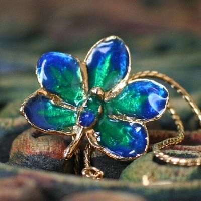 Alternate image for Fair Trade Gold Plated Natural Orchid Pendant Necklace Aqua Perfection