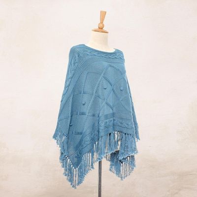 Alternate image for Short Knit Cotton Poncho in Cerulean from Thailand Charming Knit in Cerulean