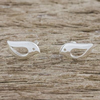 Alternate image for Artisan Handmade 925 Sterling Silver Bird Earrings Thailand Petite Bird