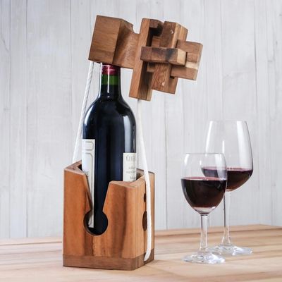 Alternate image for Handmade Rain Tree Wood Bottle Puzzle from Thailand Dont Break It