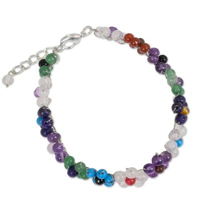 Alternate image for Multicolored Gemstone Bead Bracelet with Floral Motif Rainbow Blooms