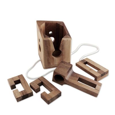 Alternate image for Handmade Rain Tree Wood Bottle Puzzle from Thailand Dont Break It