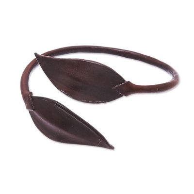 Alternate image for Leafy Leather Wrap Bracelet in Chestnut from Thailand Forest Embrace in Chestnut