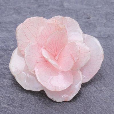 Alternate image for Thai Resin Coated Natural Pink Hydrangea Bloom Brooch Pin Pale Pink Hydrangea