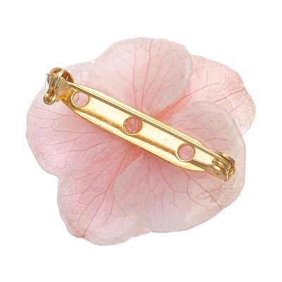 Alternate image for Thai Resin Coated Natural Pink Hydrangea Bloom Brooch Pin Pale Pink Hydrangea
