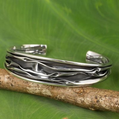 Alternate image for Hand Crafted Sterling Silver Cuff Bracelet from Thailand Narrow River