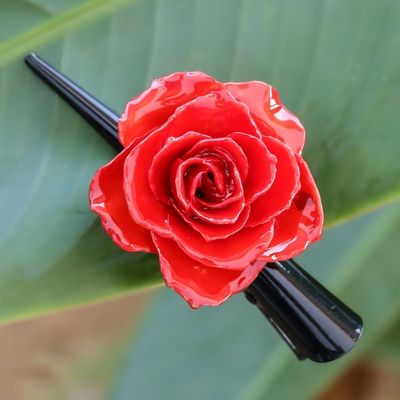 Alternate image for Natural Red Sweetheart Rose Hair Clip from Thailand Crimson Sweetheart