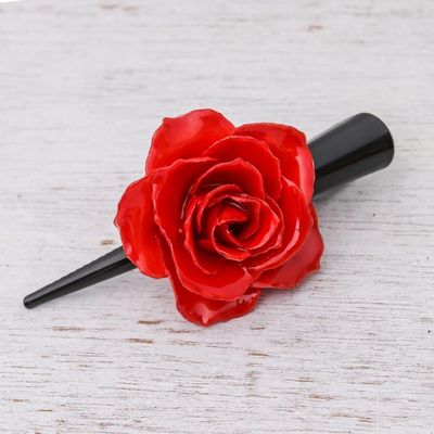 Alternate image for Natural Red Sweetheart Rose Hair Clip from Thailand Crimson Sweetheart
