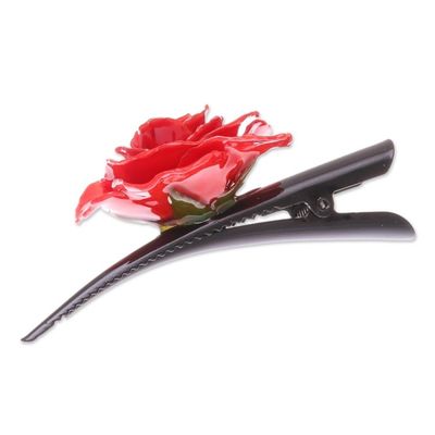 Alternate image for Natural Red Sweetheart Rose Hair Clip from Thailand Crimson Sweetheart