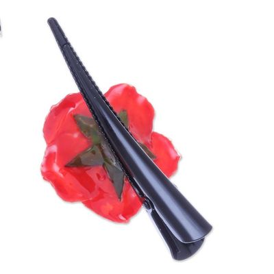 Alternate image for Natural Red Sweetheart Rose Hair Clip from Thailand Crimson Sweetheart