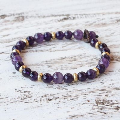 Alternate image for Amethyst and Brass Beaded Bracelet from Thailand Beautiful Thai in Purple